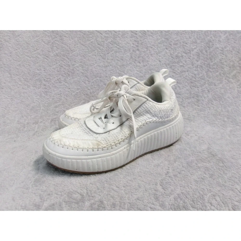 DreamPairs Women's White Textured Platform Sneakers Lace Up Chunky Sole Size 8.5